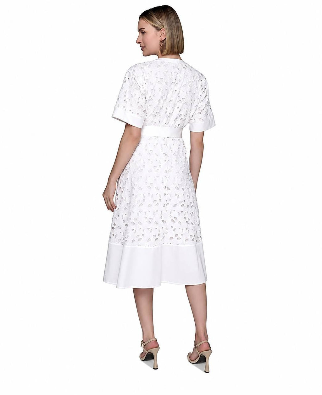 Karl Lagerfeld Cotton Eyelet Button‑Front Dress White 6 NWT $199