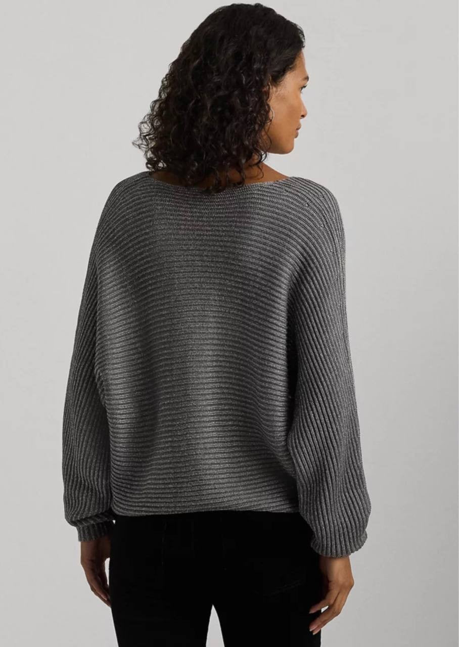 Lauren Ralph Lauren Rib Knit Dolman Sleeve Sweater Deco Pewter M NWT $125