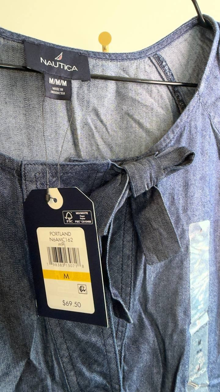 Nautica Women’s Chambray Side‑Bow Blouse Chambray M NWT $69.50
