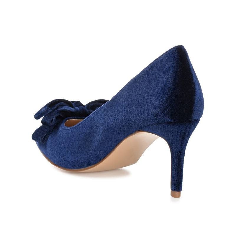 Journee Collection Crystol Pumps 7.5 Navy Velvet Bow Detail NIB