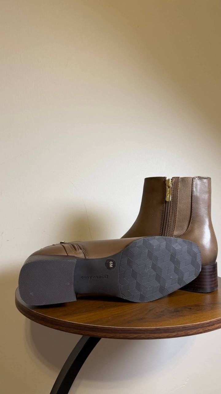 Easy Spirit Sidney Booties 6M Taupe Leather Square Toe Zip Comfort NIB msrp$169