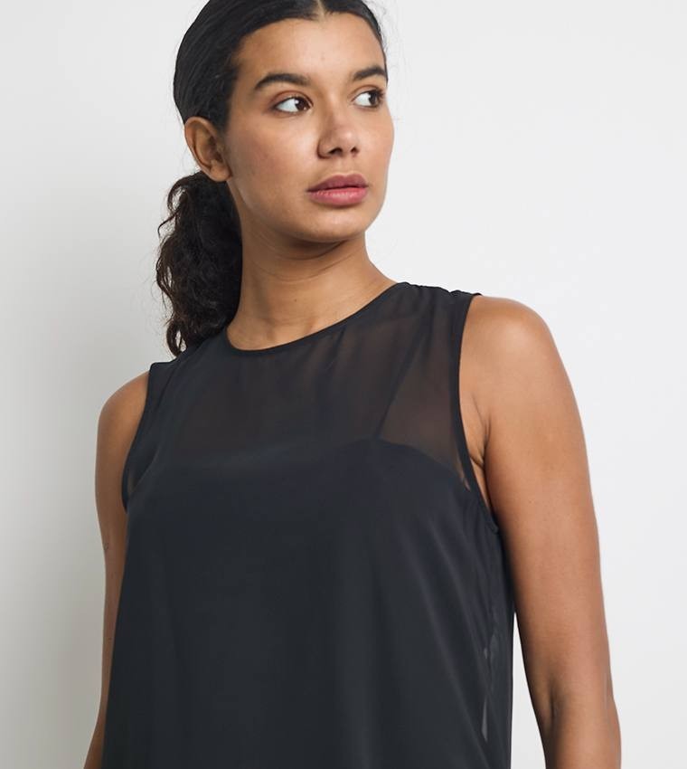 Calvin Klein Sheer Sleeveless Top Black L NWT $69