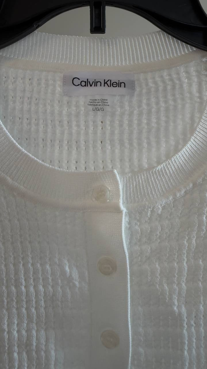 Calvin Klein Crewneck Short‑Sleeve Sweater Cream L NWT $89