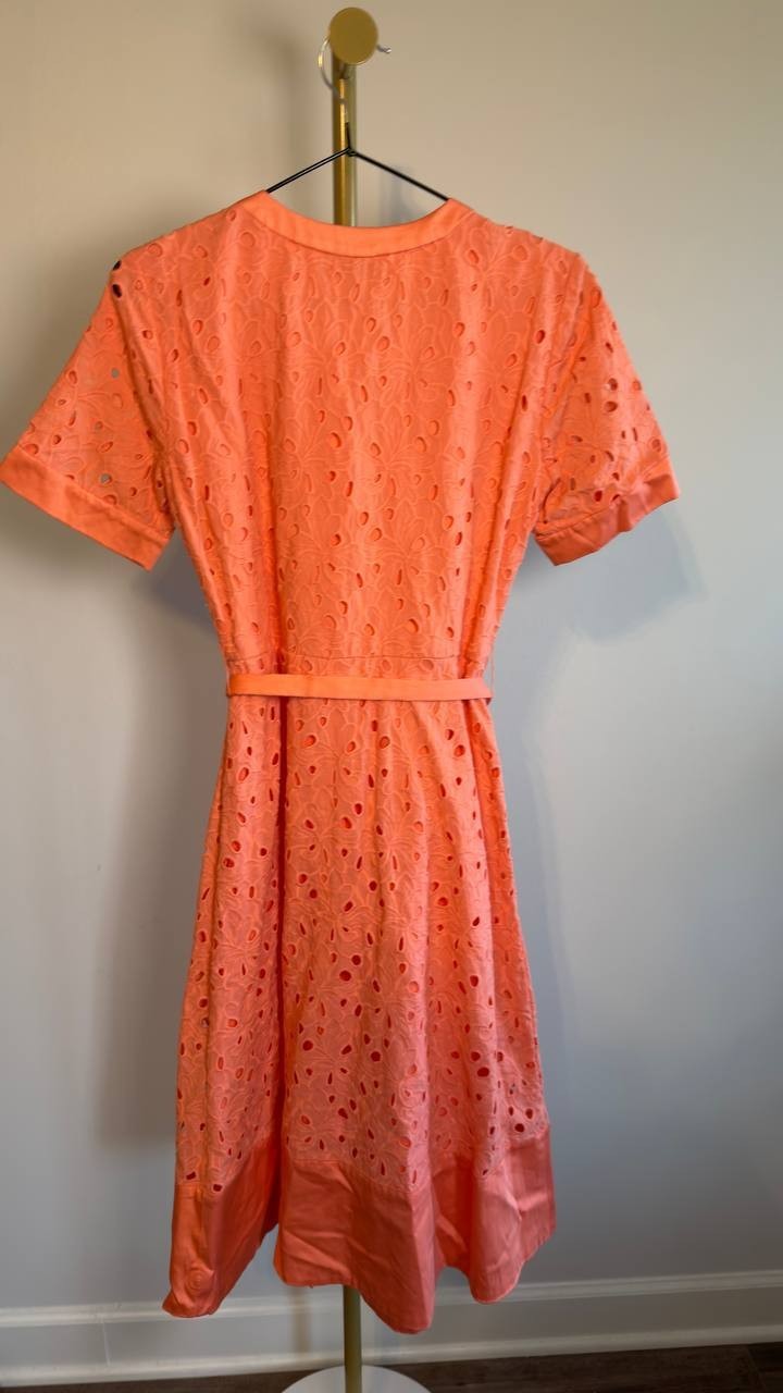 Karl Lagerfeld Cotton Eyelet Button‑Front Dress Coral 2 NWT $199