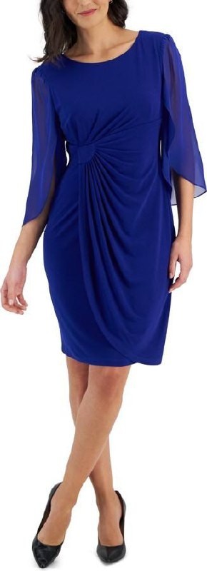 Connected Apparel Draped Sheath Dress Deep Cobalt SIZE12 NWT Elegant MSRP$79