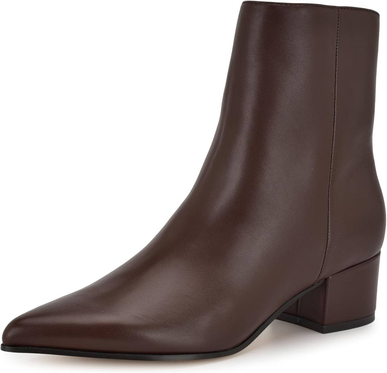 Nine West Maribu Booties 7.5M Dark Brown Leather Pointed Toe Zip NIB mrp$149