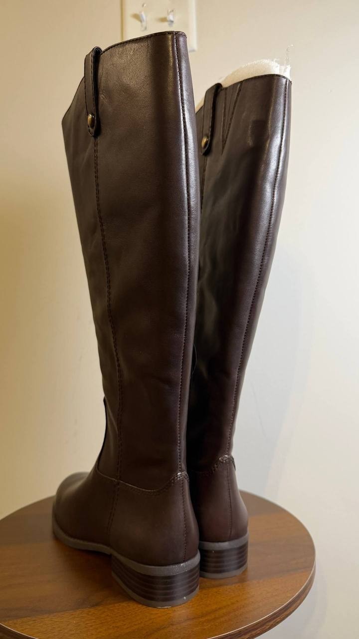 INC Fawne Boots 8M Chocolate Leather Knee‑High Riding Round Toe NIB msrp$189