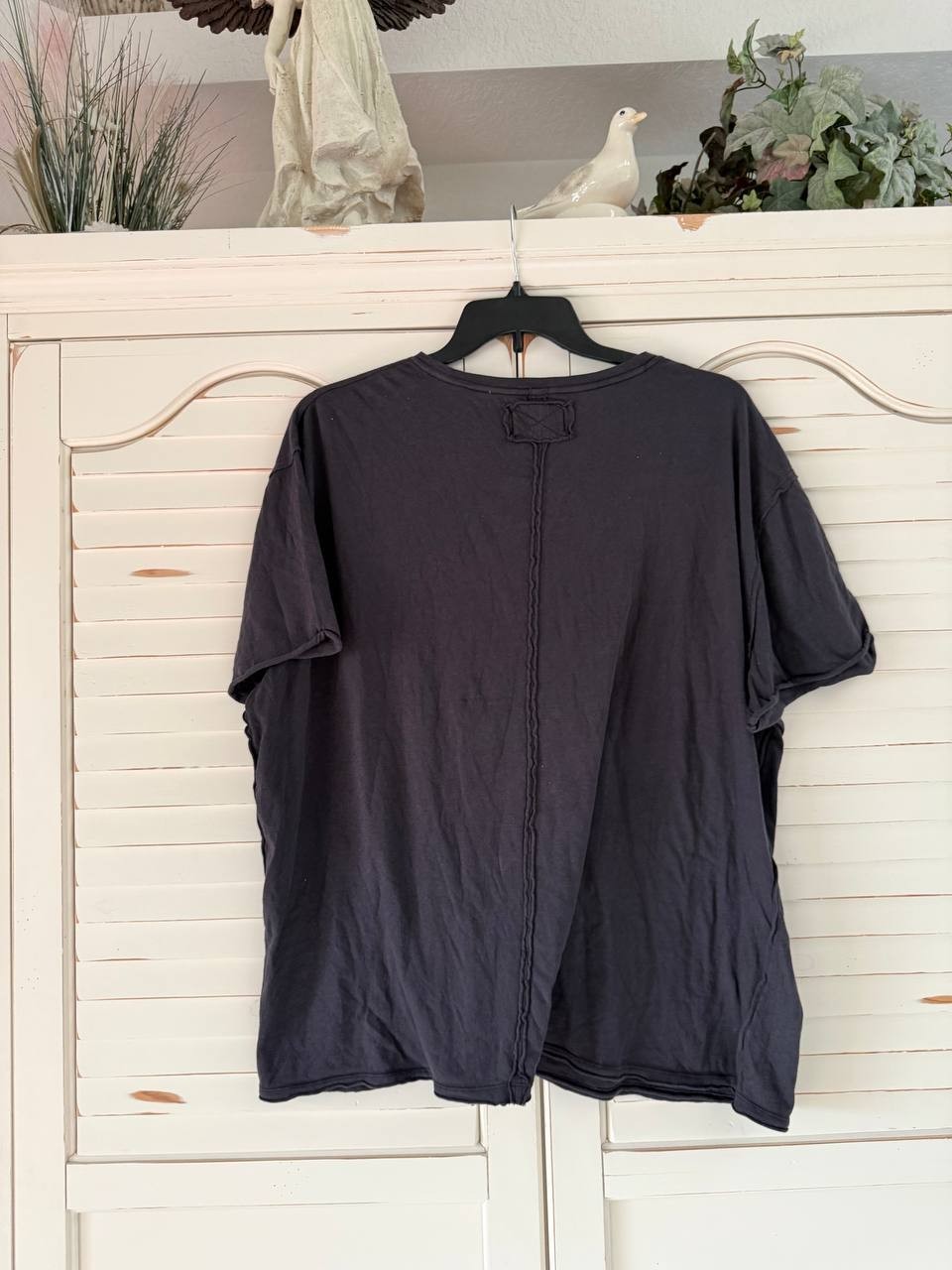 We The Free Nina Tee L Black Boxy Fit Raw Edge Cotton T-Shirt