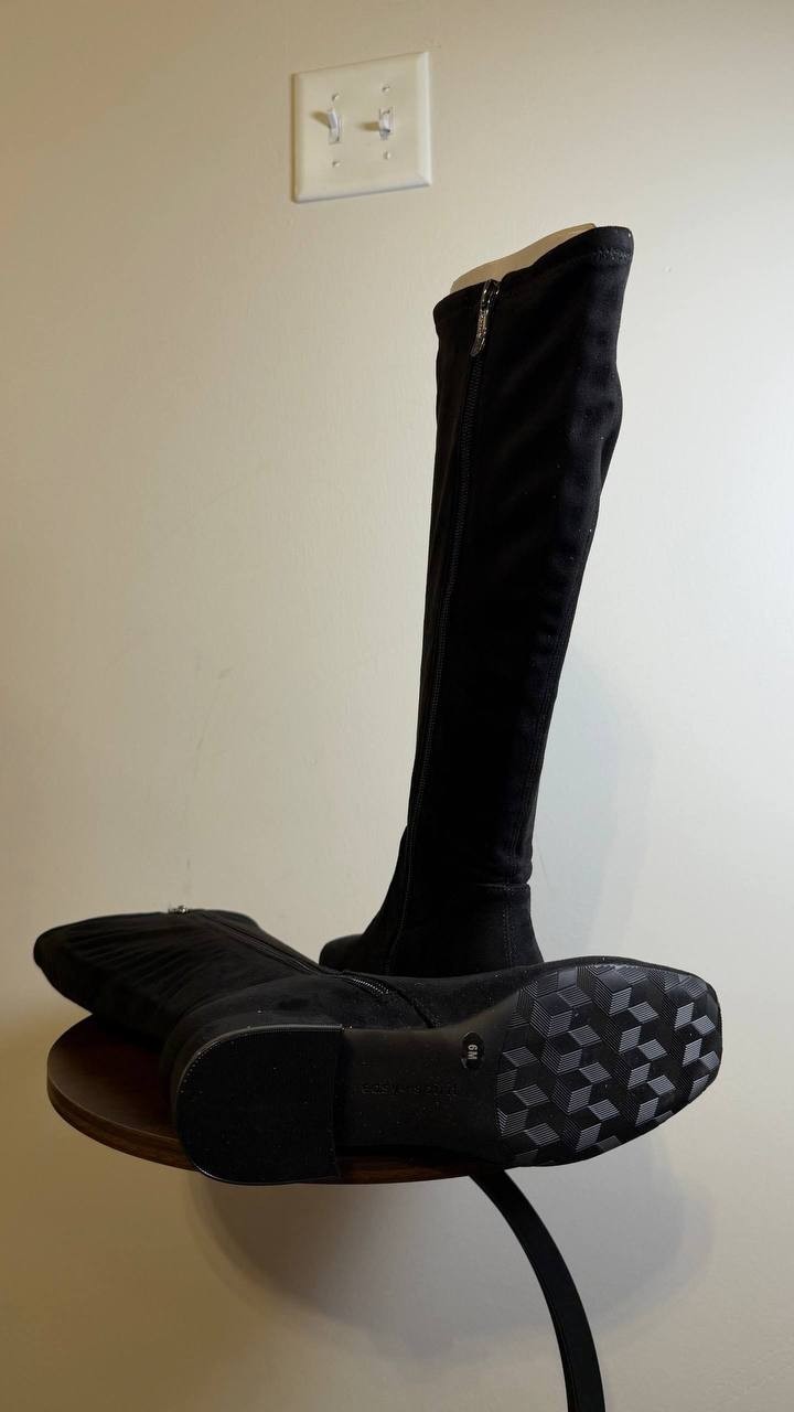 Easy Spirit Danilyn Boots 6M Black Textile Square Toe Block Heel NIB msrp$159