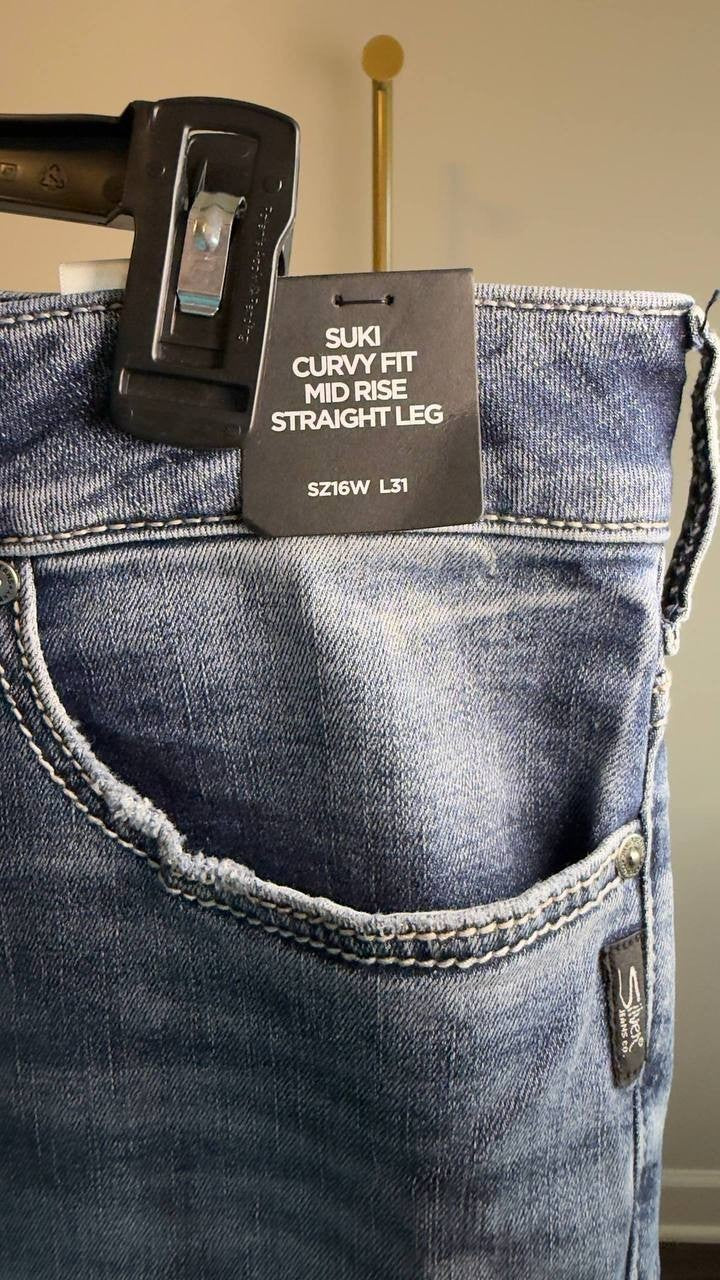 Silver Jeans Suki Mid Rise Straight Leg Jeans Indigo 16/31 NWT $84