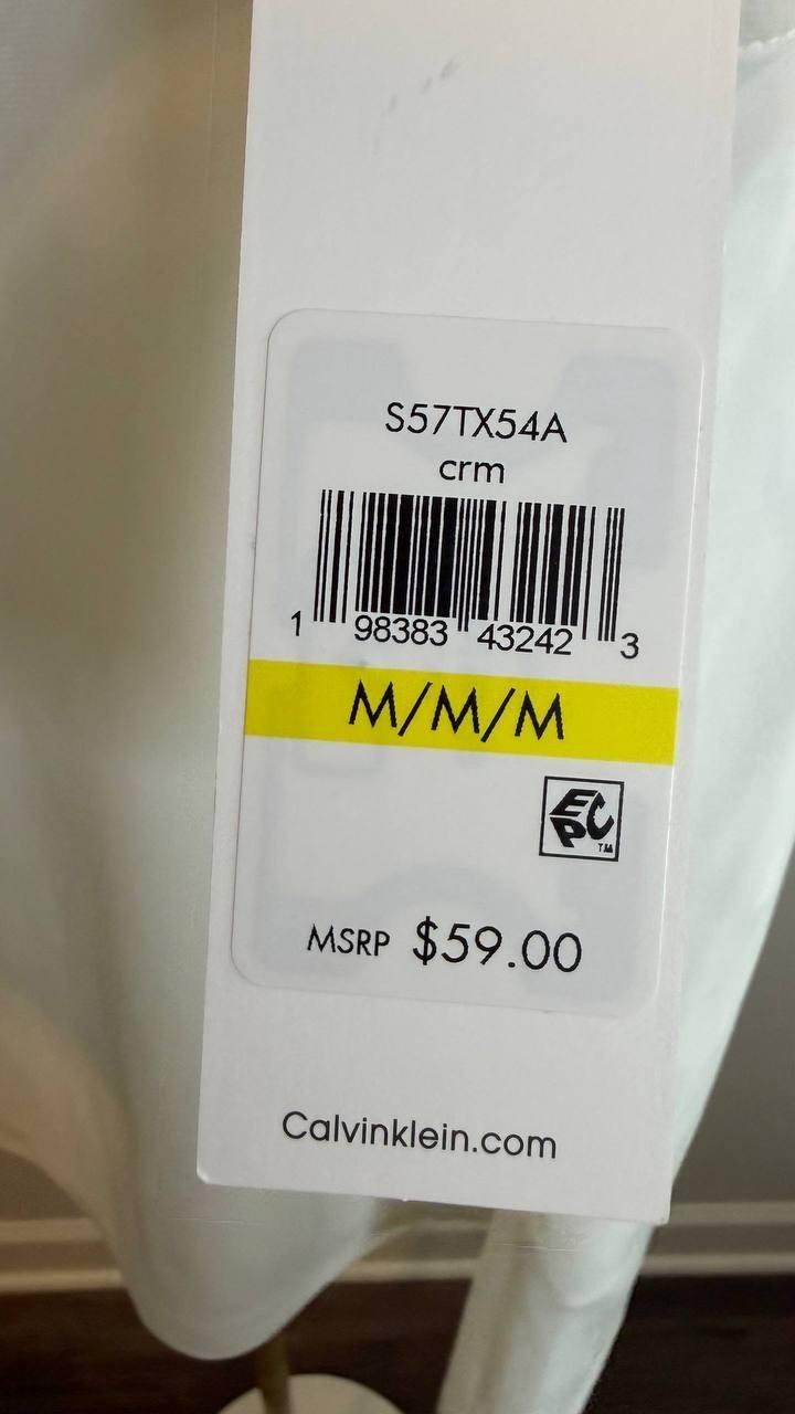 Calvin Klein Mixed Media V Neck Blouse White Stretch Top Size M NWT need wash