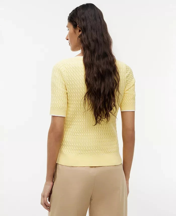 Tommy Hilfiger Women’s Pointelle Short‑Sleeve Sweater Yellow XS NWT $79.50