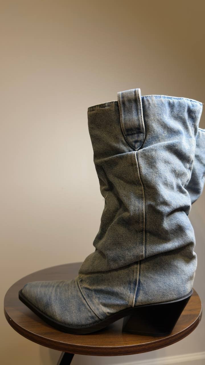 Wild Pair  Block Heel Boots  Denim  7  New  $79.90