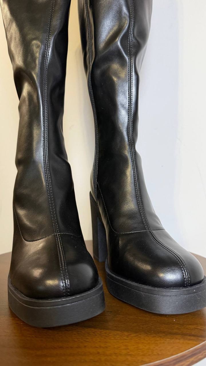 Madden Girl Dreammerr Boots 7 Black Stretch Knee‑High Block Heel NIB msrp$99