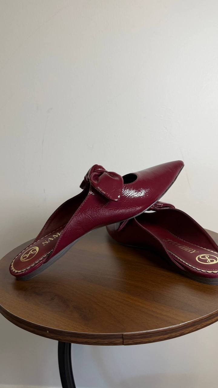 Sam & Libby Marley Mules 8.5 Mahogany Pointed Toe Bow Slip‑On NIB msrp$70