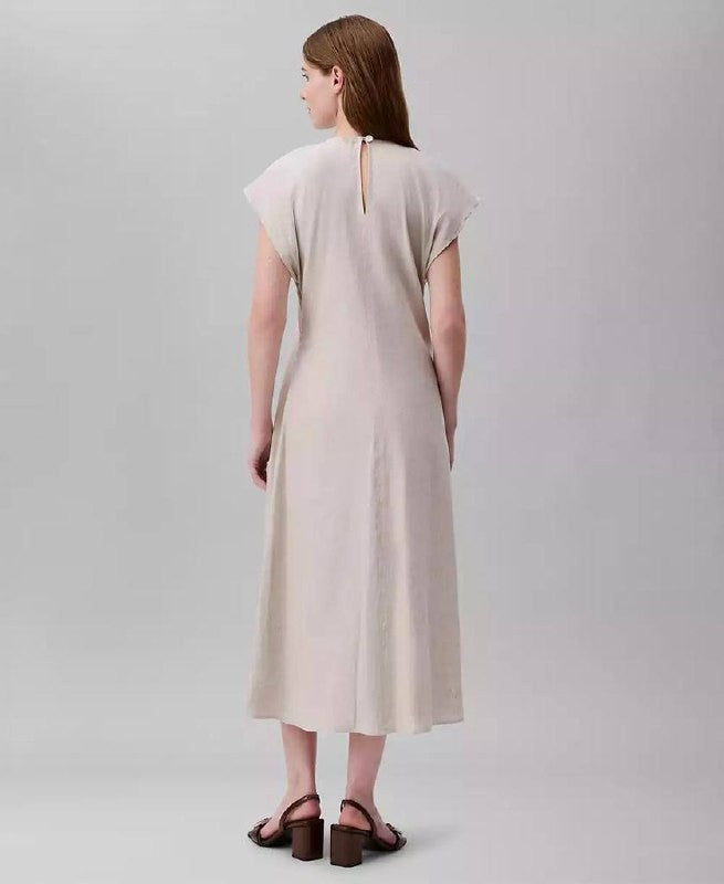 Calvin Klein Linen‑Blend Dolman‑Sleeve Midi Dress -Beige– Size M – NWT – $149