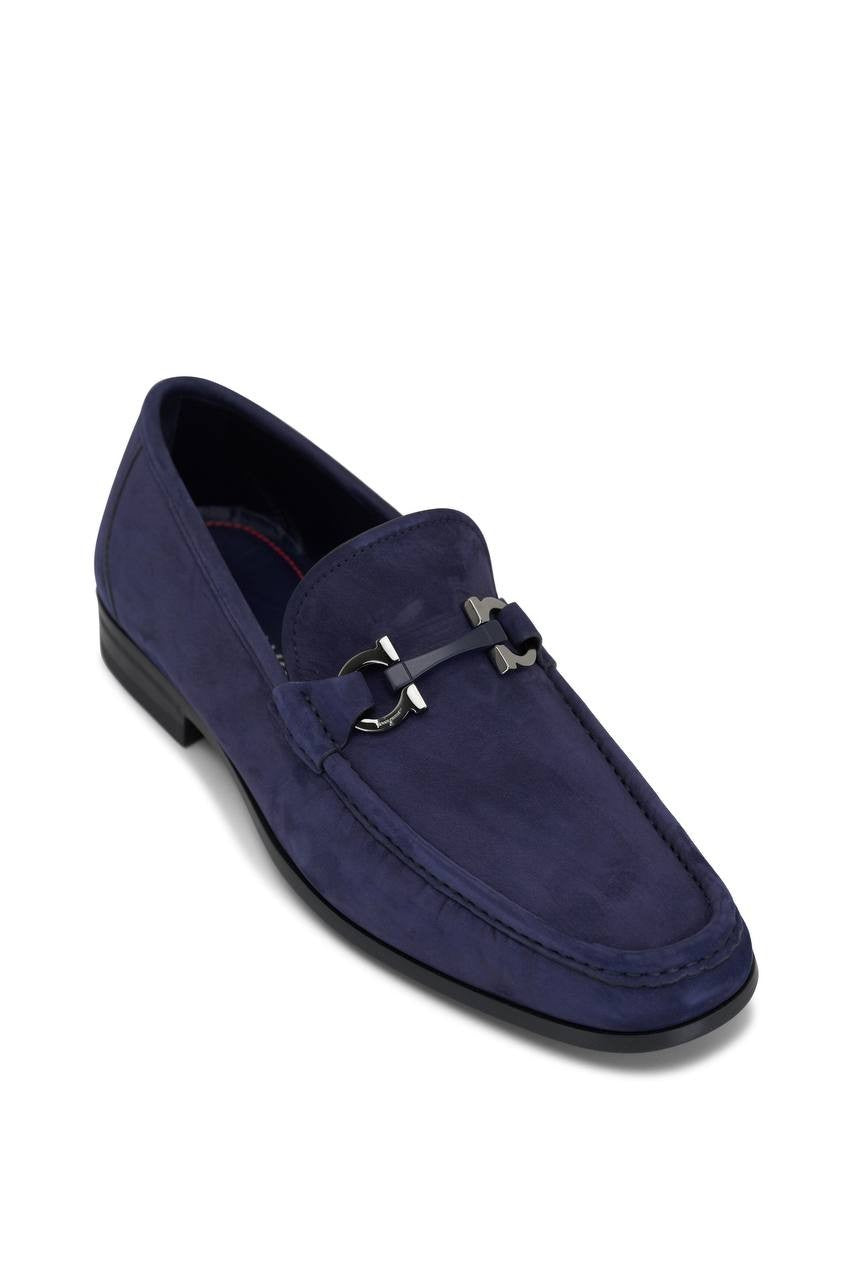 Ferragamo  Gancini  Loafers  Blue  Suede  8.5  New  in  Box  $950