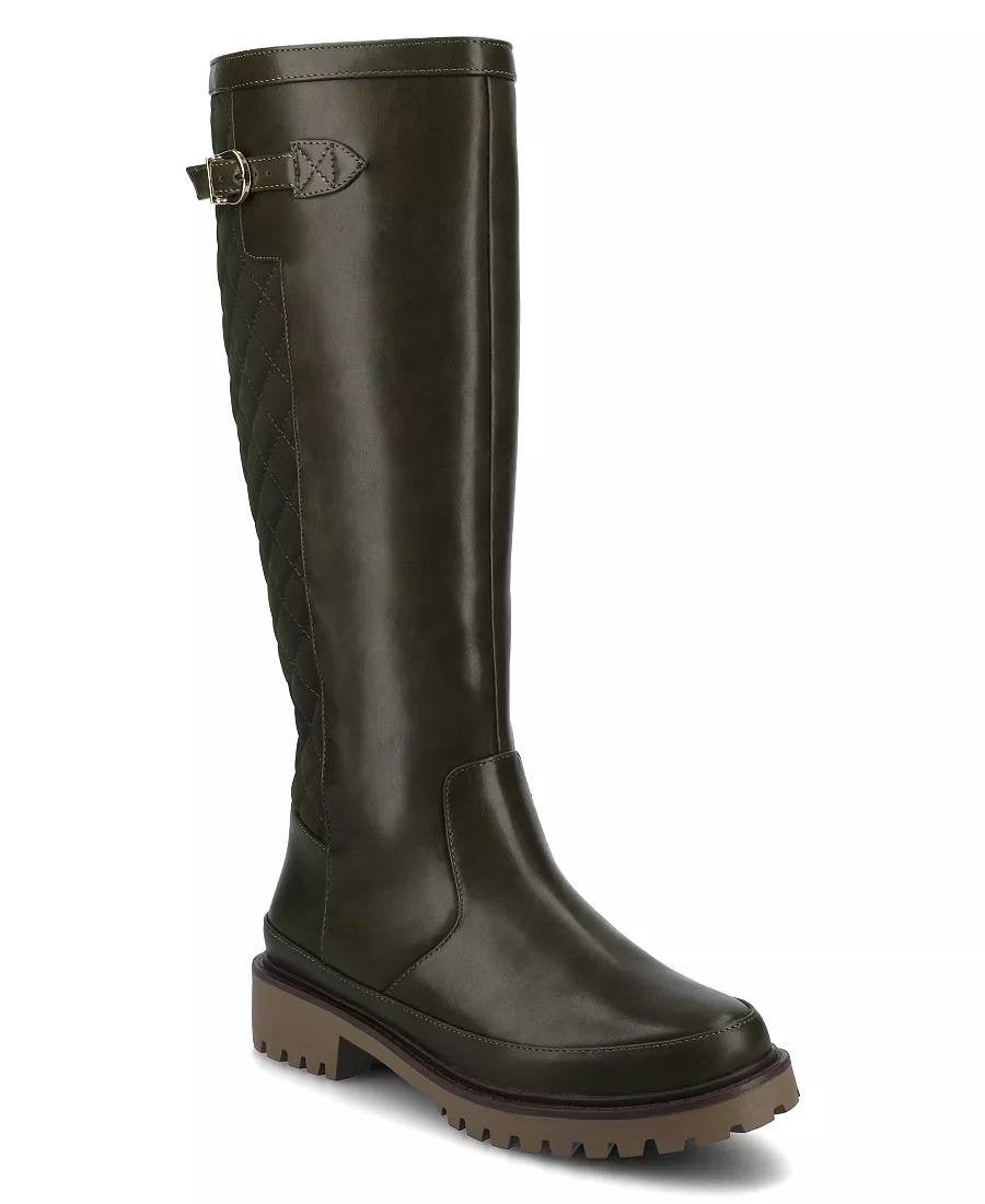 Journee Zemmie Boots 11M Olive PU Knee‑High Lug Sole Almond Toe NIB msrp$128