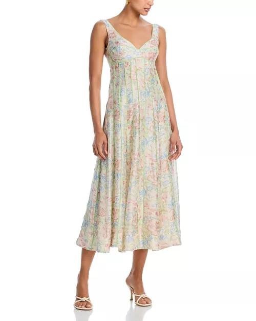 AQUA Floral Seamed Midi Dress Multi XS, Sweetheart Neckline, Sleeveless