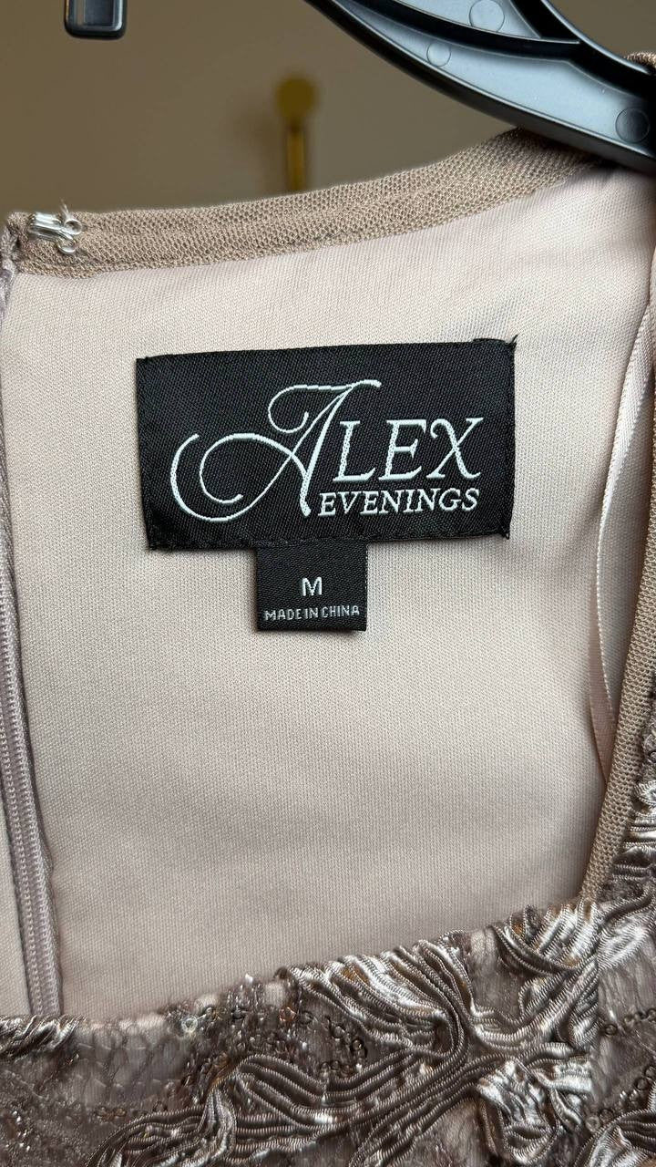 Alex Evenings Petite Lace Square‑Neck 3/4‑Sleeve Top Mink M NWT $139