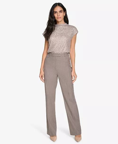 Calvin Klein Straight‑Leg Pinstripe Pants Oyster 16 NWT $99