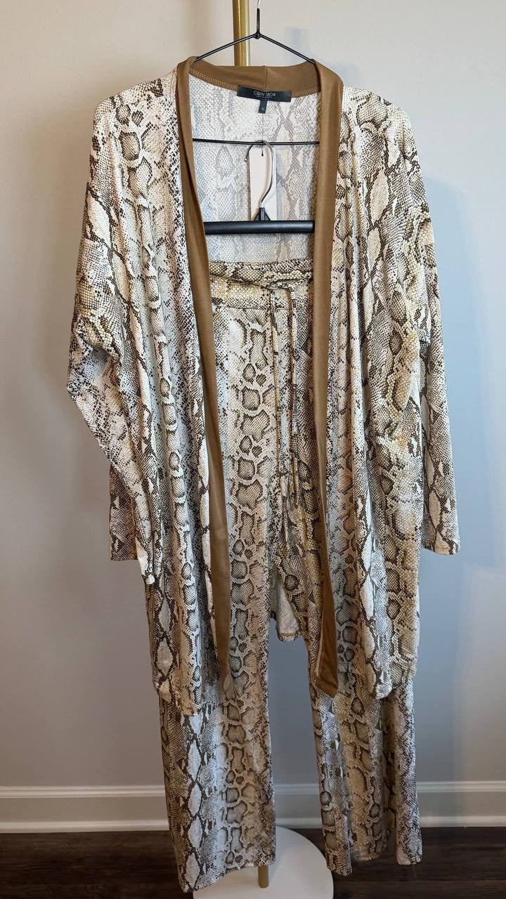Coin 1804 Plus Python Contrast Cardigan Sweater Off White Camel 1X NWT $40