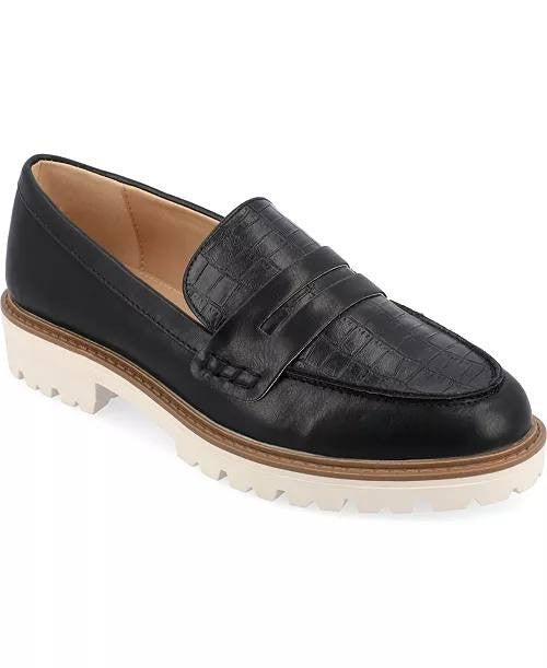 Journee Kenly Loafers 8.5 Black Lug Sole Slip‑On Croc Accent NIB msrp$85.99