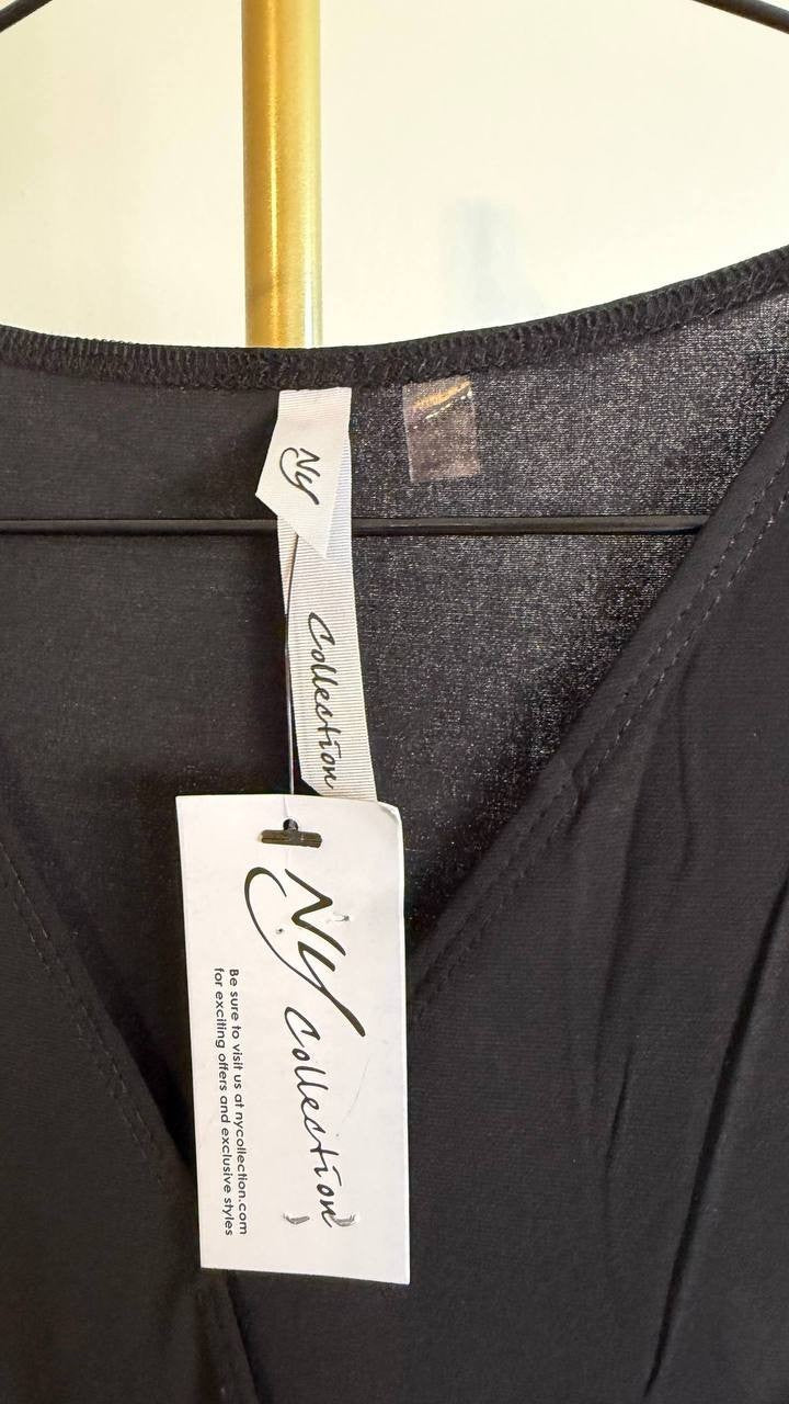 NY Collection Petite 3/4 Sleeve Belted Wide Leg Jumpsuit Black PM $66 NWT