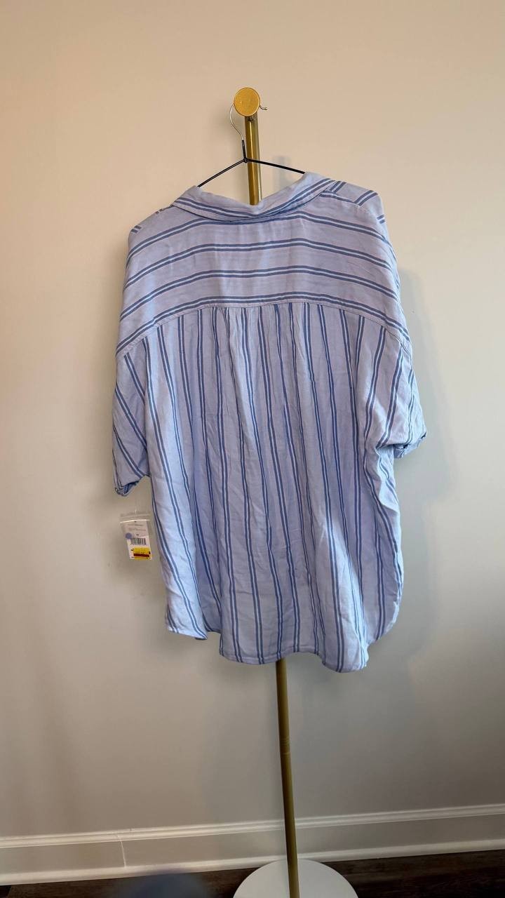 Gloria Vanderbilt Plus Size Short Sleeve Woven Shirt Blue 1X NWT $48