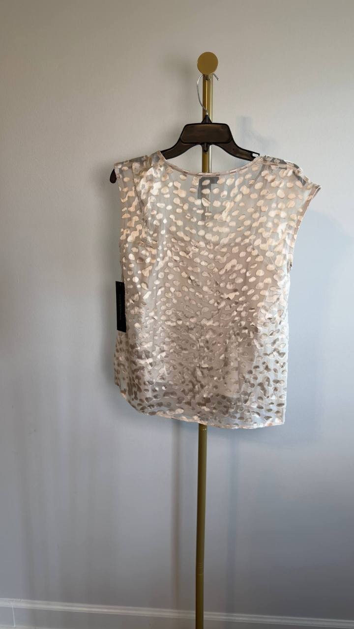 Donna Karan NY Cap‑Sleeve Silk‑Blend Burnout Blouse Beige XS NWT $129