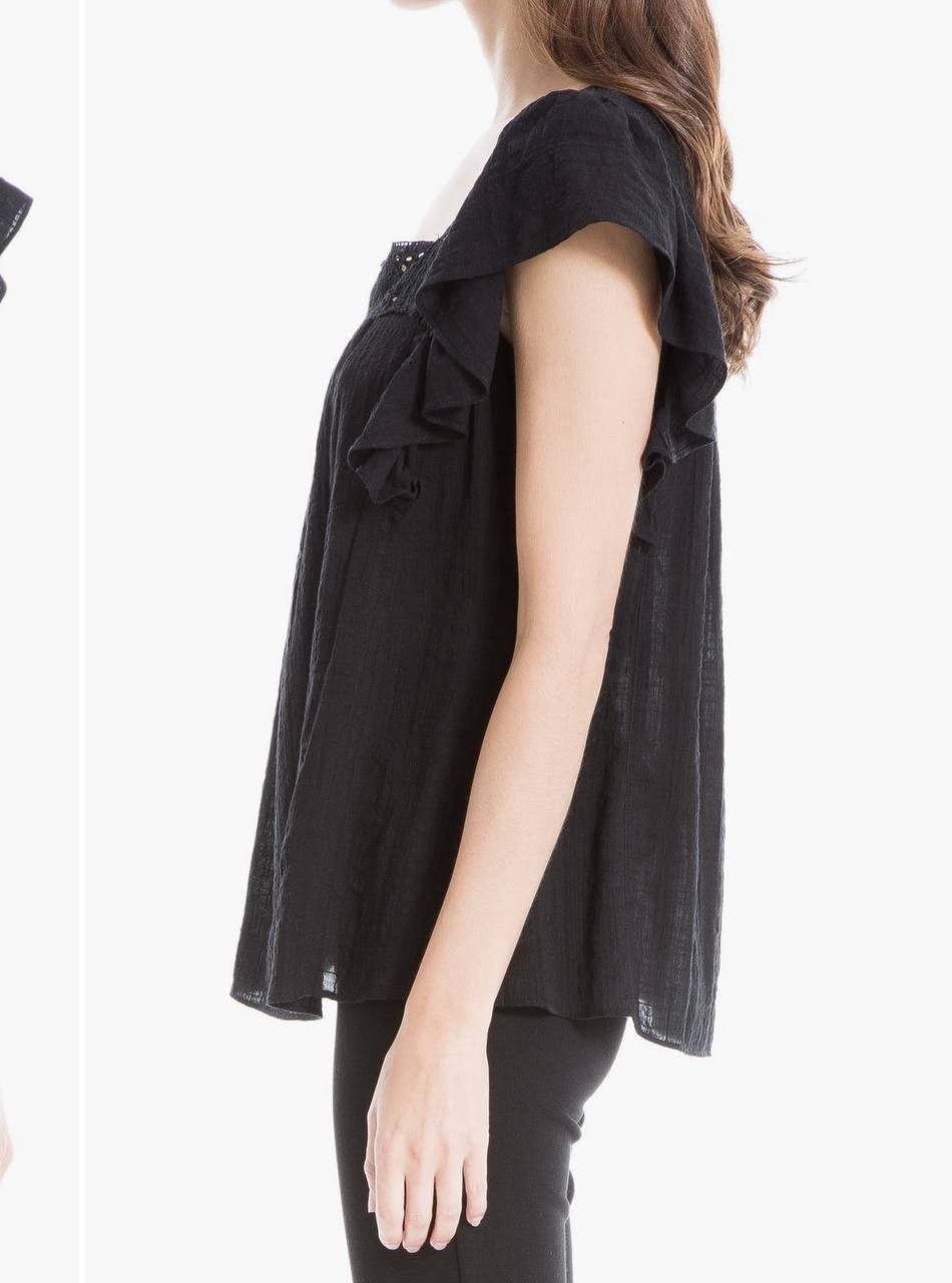 Max Studio Black Blouse with Flutter Sleeve &amp; Square Neck Women's M NWT