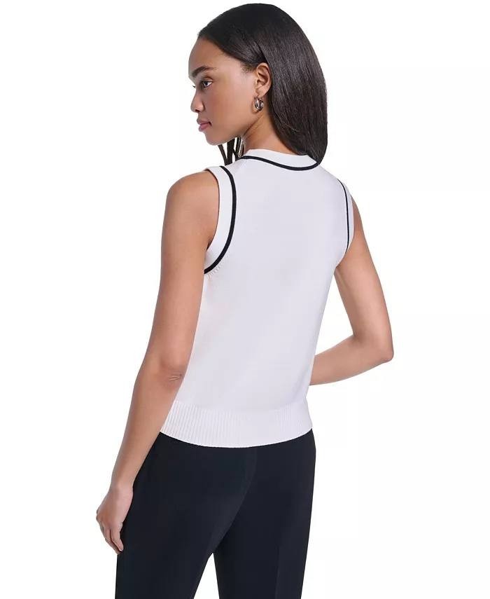 Karl Lagerfeld Paris Contrast Trim Sleeveless Sweater White XL NWT $69