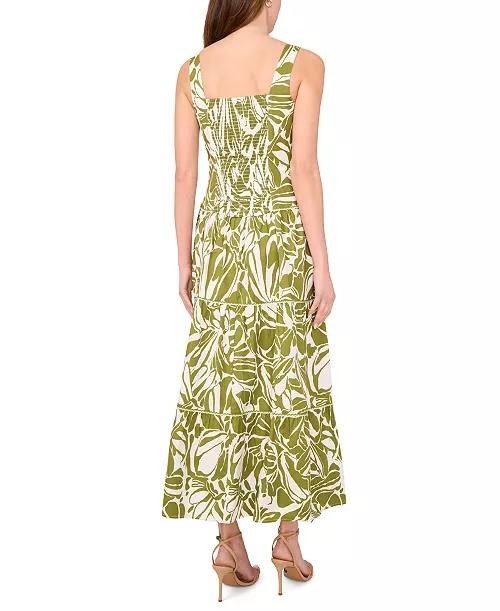 CeCe Cotton-Blend Printed Sleeveless Maxi Dress Wild Sage Size M NWT $119