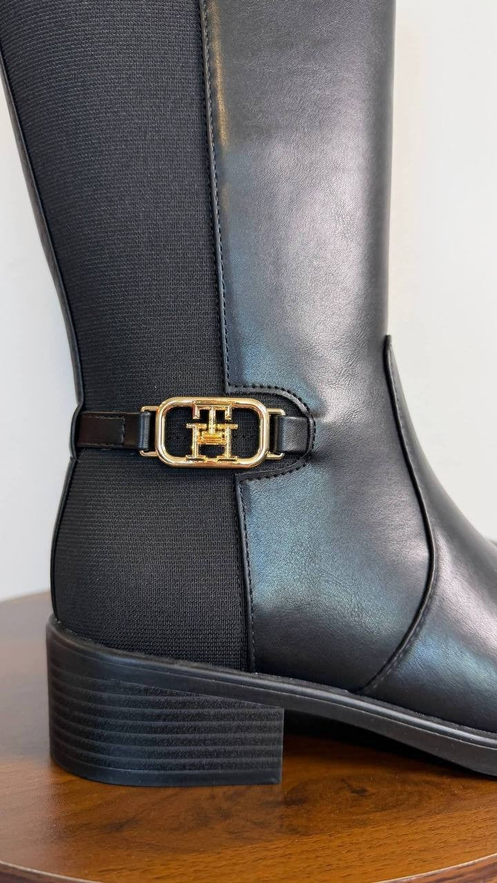 Tommy Hilfiger Imaliz Tall Ornamented Riding Boots Black 8M Man‑Made $159 NWB