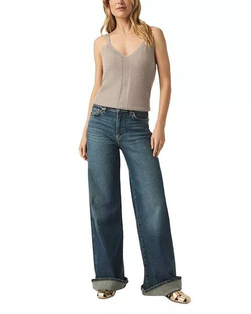 Splendid Banks Sweater Tank Fawn Size S Sleeveless Cotton Knit V-Neck