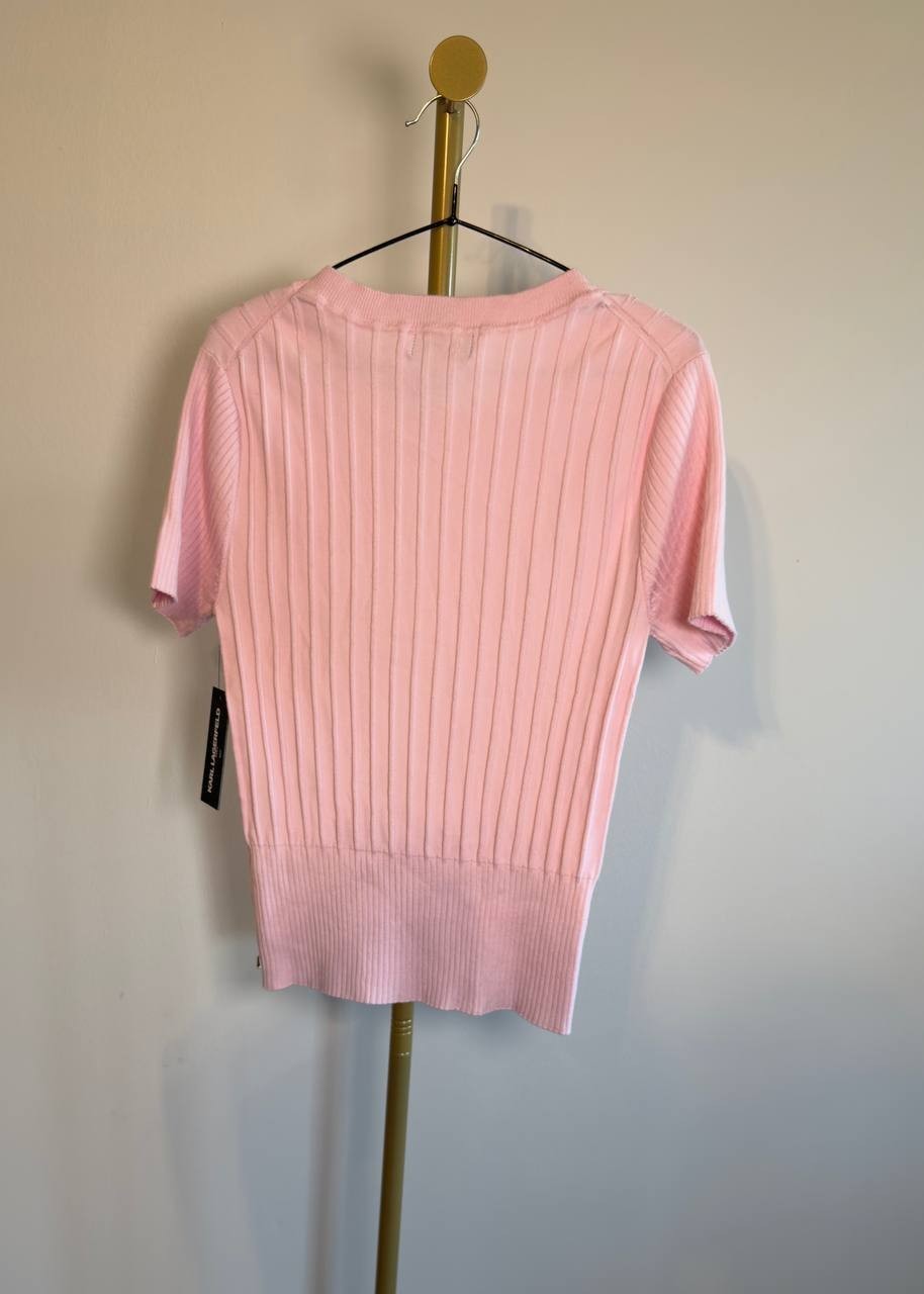 Karl Lagerfeld Paris Ribbed Knit Crew Neck Sweater Light Rose L NWT $69