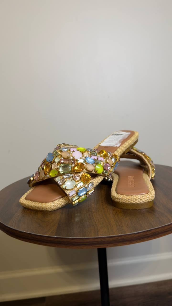 Steve Madden Slide Sandals Gold Multi 6 New $109.00