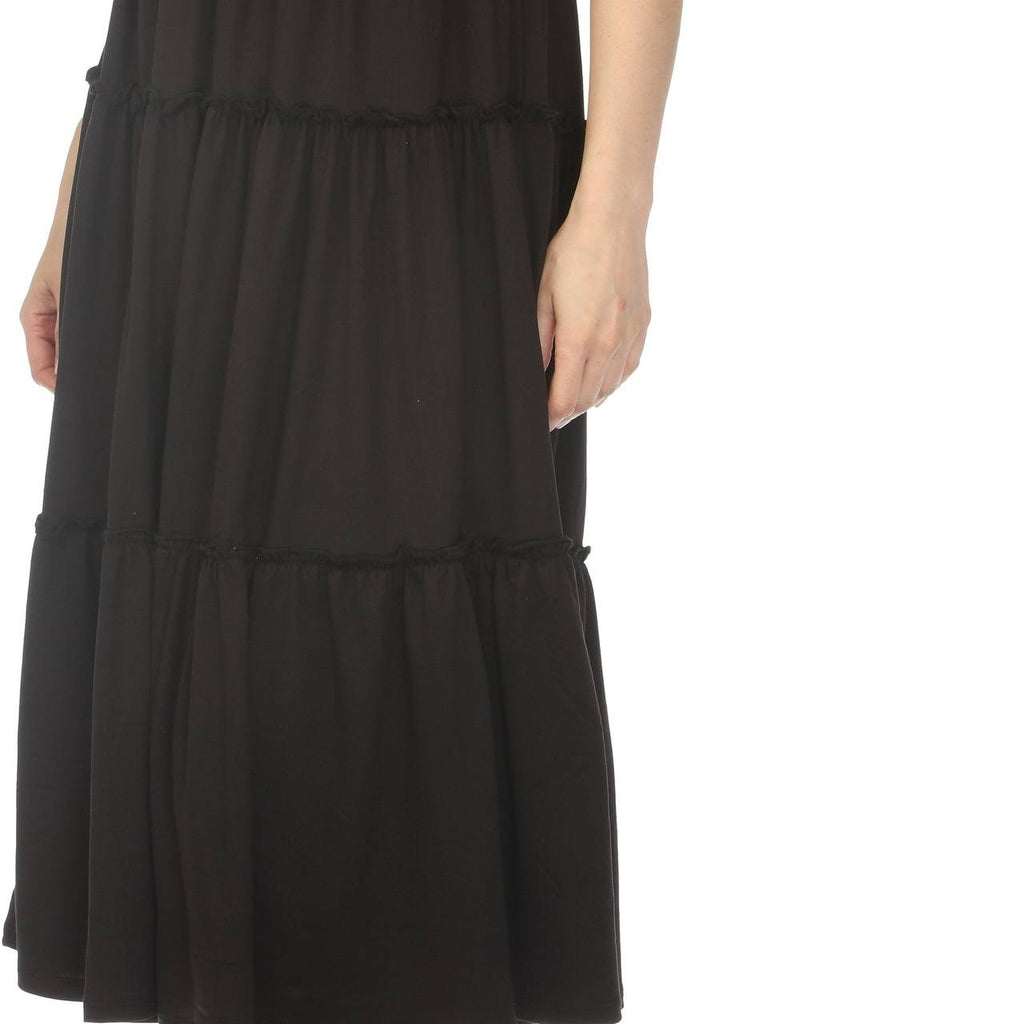 White Mark Square Neck Short Sleeve Tiered Maxi Dress Black M NWT $86
