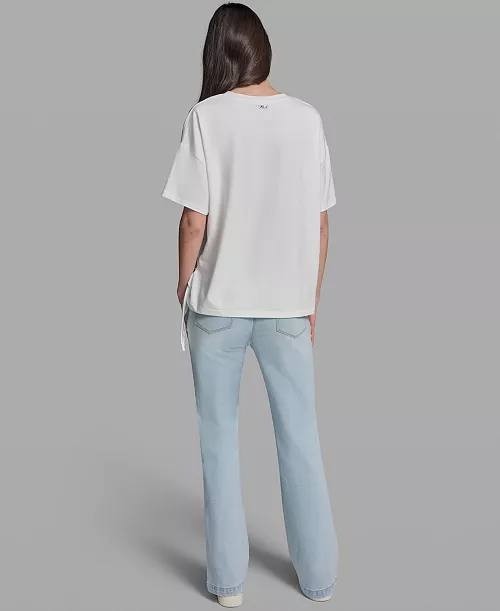 Karl Lagerfeld  Floral Print Crewneck Top M White Multi NWT $79