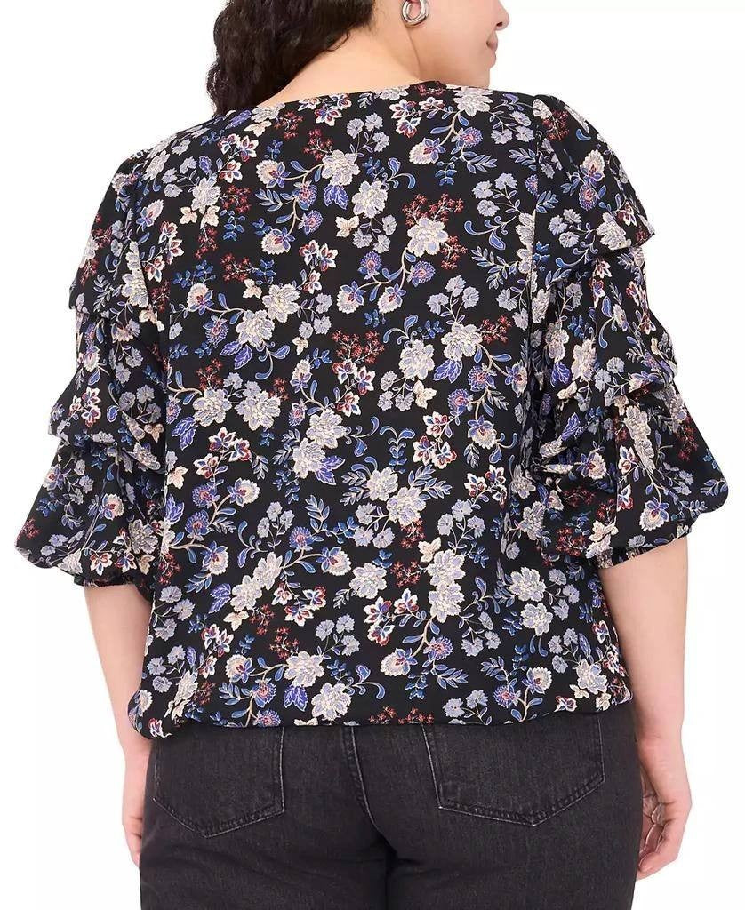 Vince Camuto Printed V‑Neck Bubble Sleeve Top French Blue $99 NWT