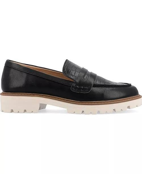 Journee Kenly Loafers 8.5 Black Lug Sole Slip‑On Croc Accent NIB msrp$85.99