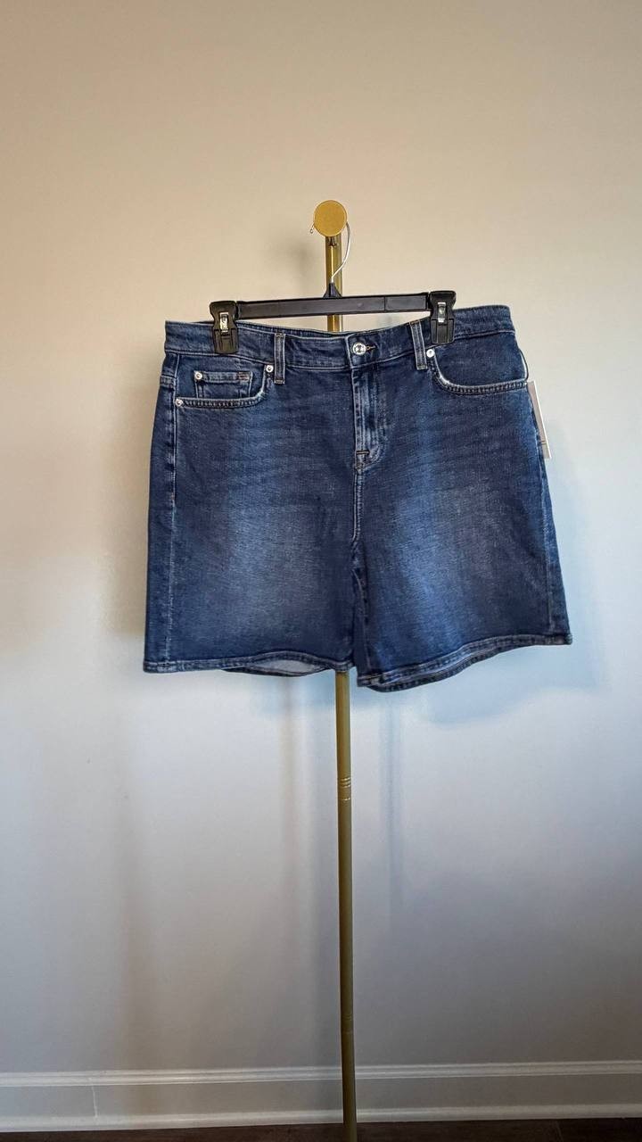 7 For All Mankind Mid Roll Denim Shorts Sea Star Dark Blue 31 NWT $88