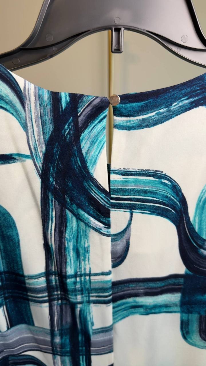 Calvin Klein Printed Sleeveless Pleat‑Neck Cami Top Blue M NWT $49