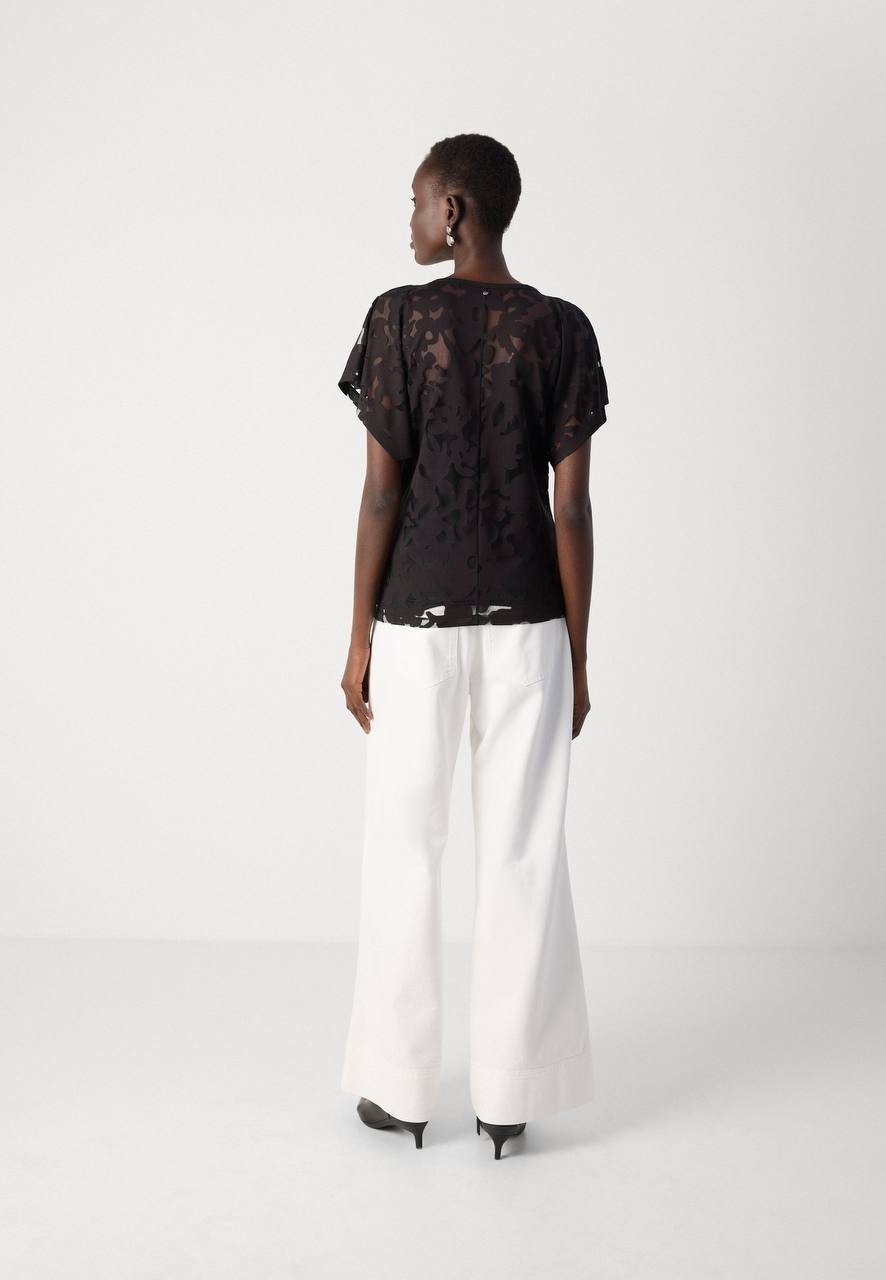 BOSS  Floral Lace Flutter Sleeve Top Black M NWT $99