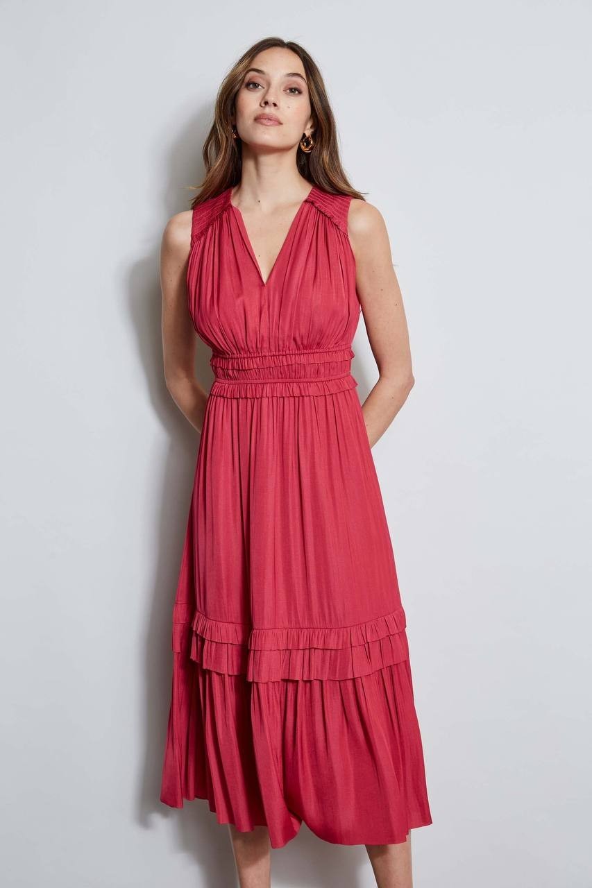 T-Tahari Smocked Sleeveless Midi Dress Red Size XS NWT $148 – Romantic Feminine