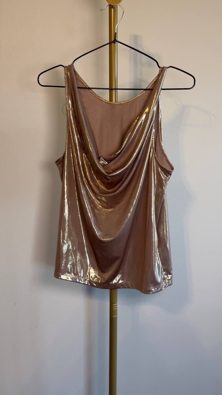 BOSS Orange Esarah Metallic Scoop‑Neck Tank Beige M NWT $79