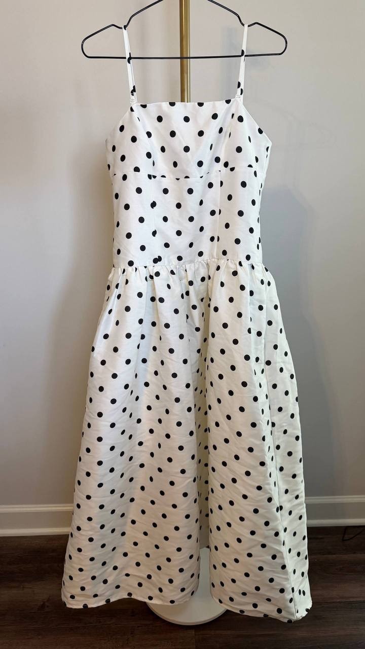 French Connection Polka Dot Midi Dress Black White Size6 NWTdamage-broken zipper