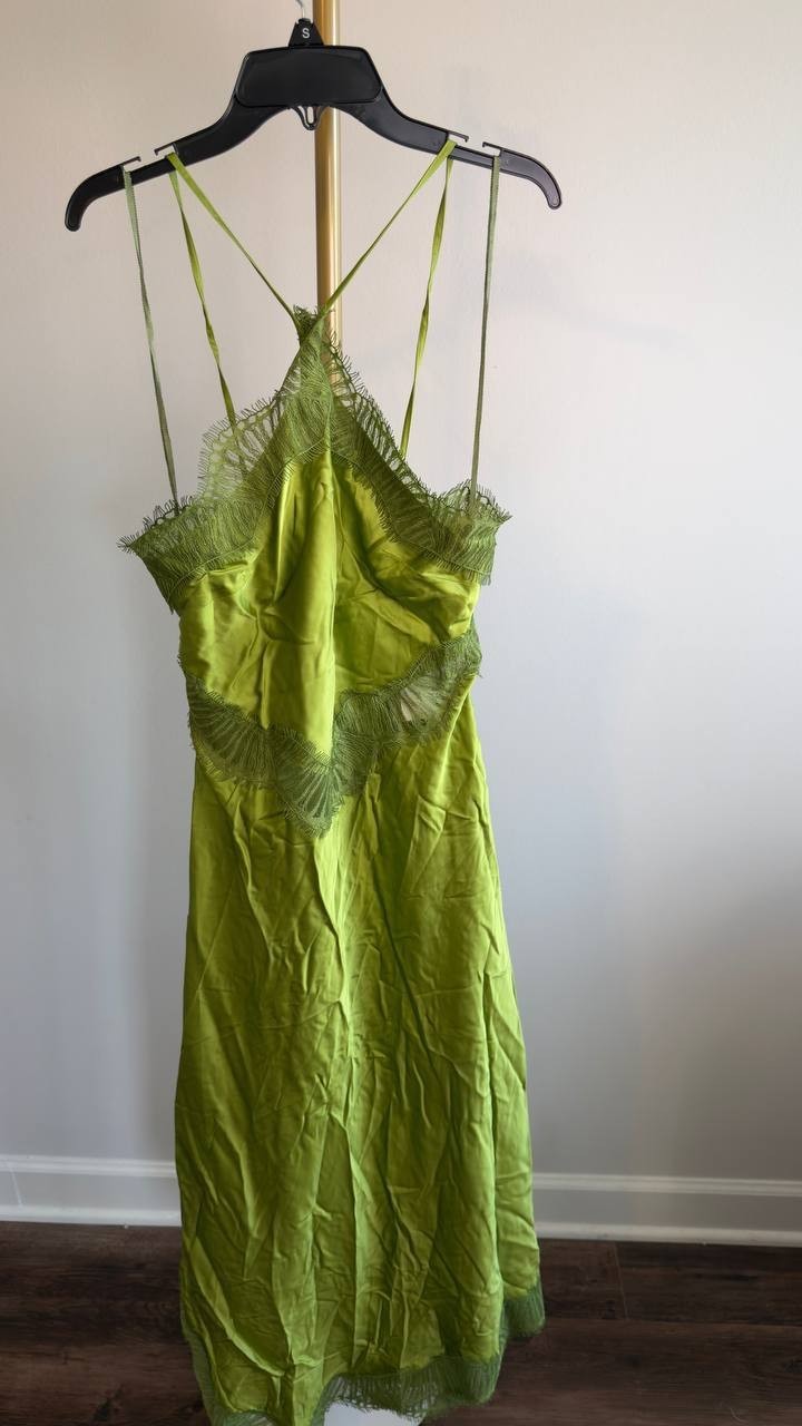 A.L.C. Lucia Satin & Lace Halter Midi Dress Peridot 8 NWT $695
