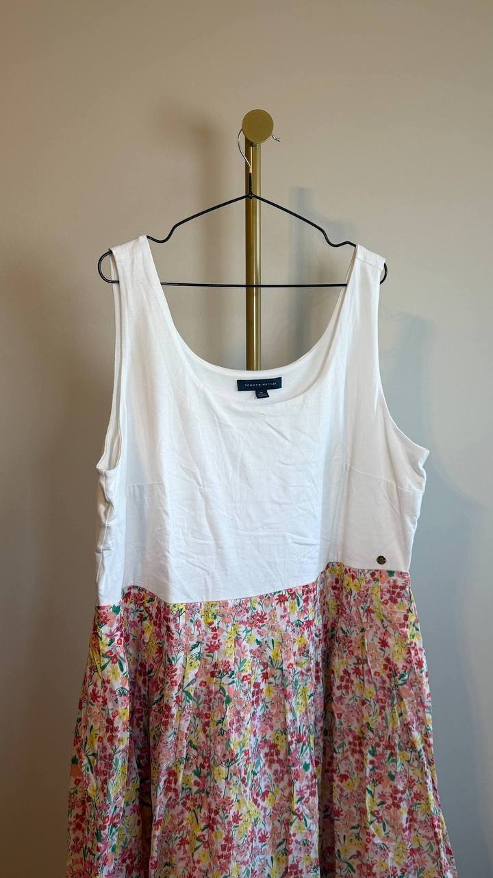 Tommy Hilfiger Sleeveless Floral Colorblock Dress White Multi 1XL NWOT $99.50