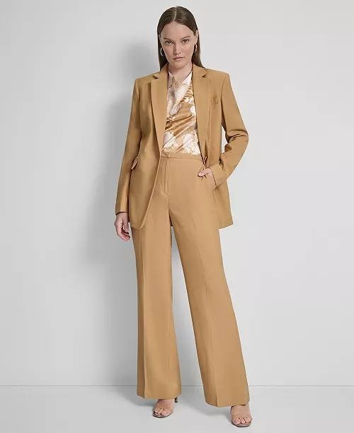 DKNY Blazer 14 Brown Notched Collar One Button Long Sleeve Career Jacket NWT